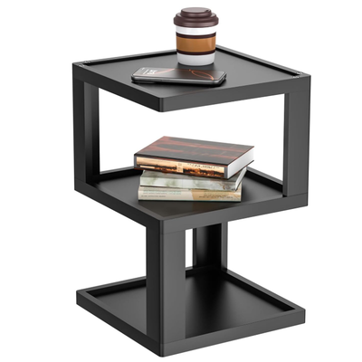 Small Side Table for Living Room, Wood Modern End Table Nightstand for Bedroom, 3-Tier Bedside Night Stand for Home Office Bathroom - 12.4" x 12.4" x 18.7"/Black
